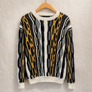 DJAB Cable Knit Sweater Cotton Crewneck Multicolor Textured Pullover